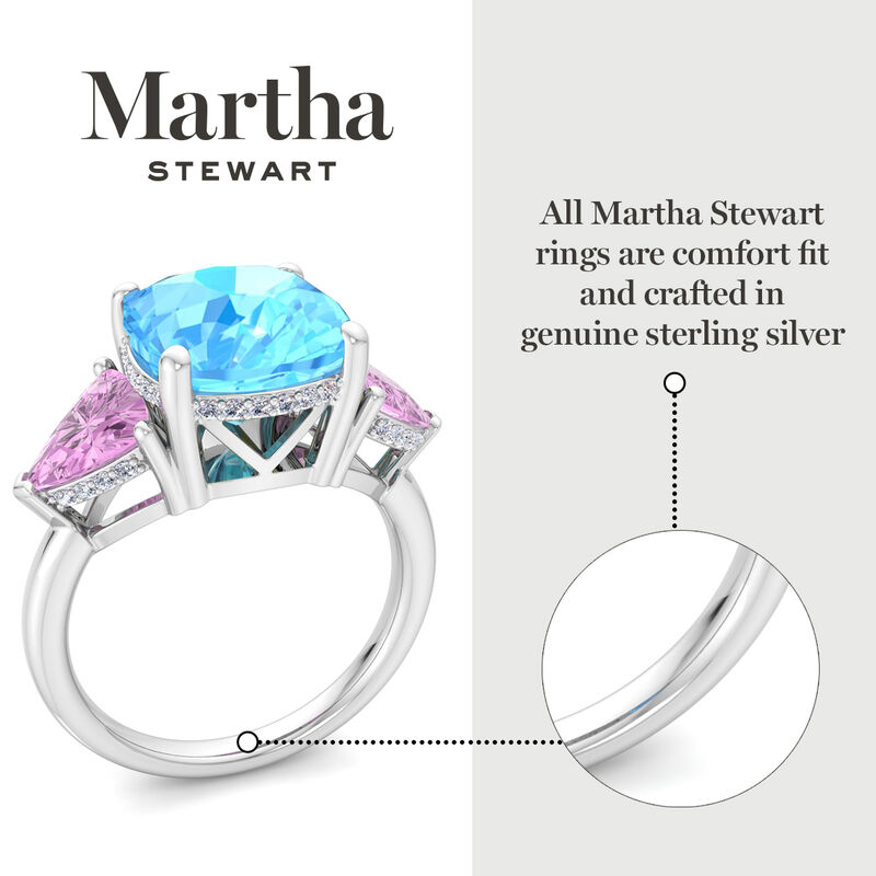 Martha Stewart 8ctw. Cushion Blue Topaz, Pink Sapphire & Lab Grown Diamond Three Stone Ring In Sterling Silver image number null